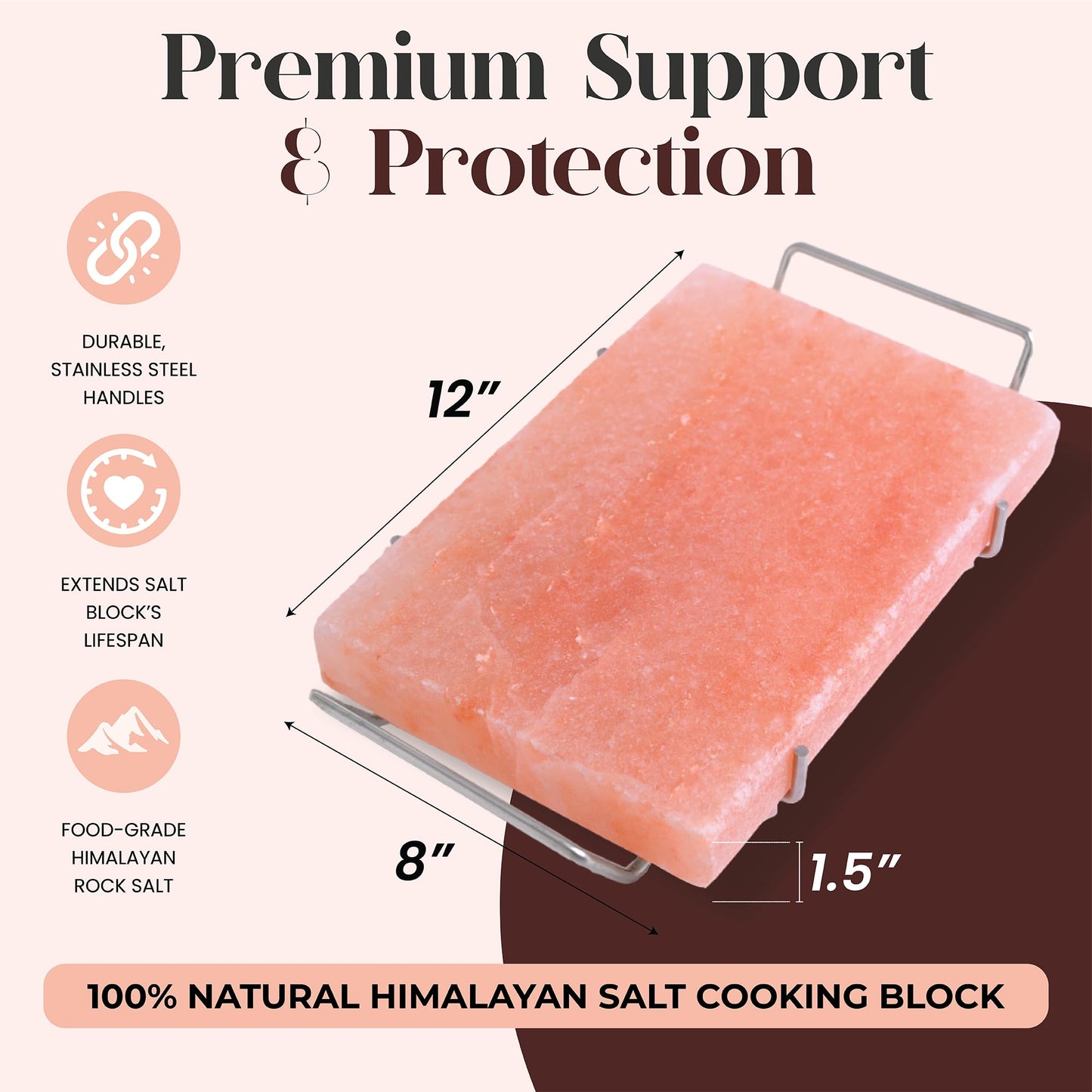 Spantik Himalayan Cooking Salt Block Set with Steel Tray 12x8x1.5
