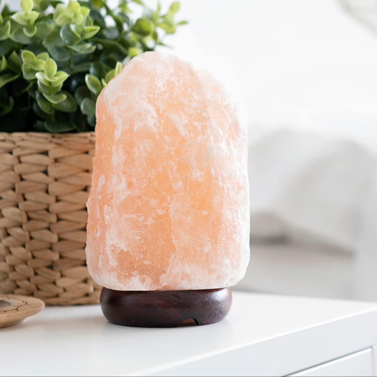 Spantik 7" Natural Himalayan Salt Lamp with Dimmer & Wooden Base – Hand Carved Rock Salt