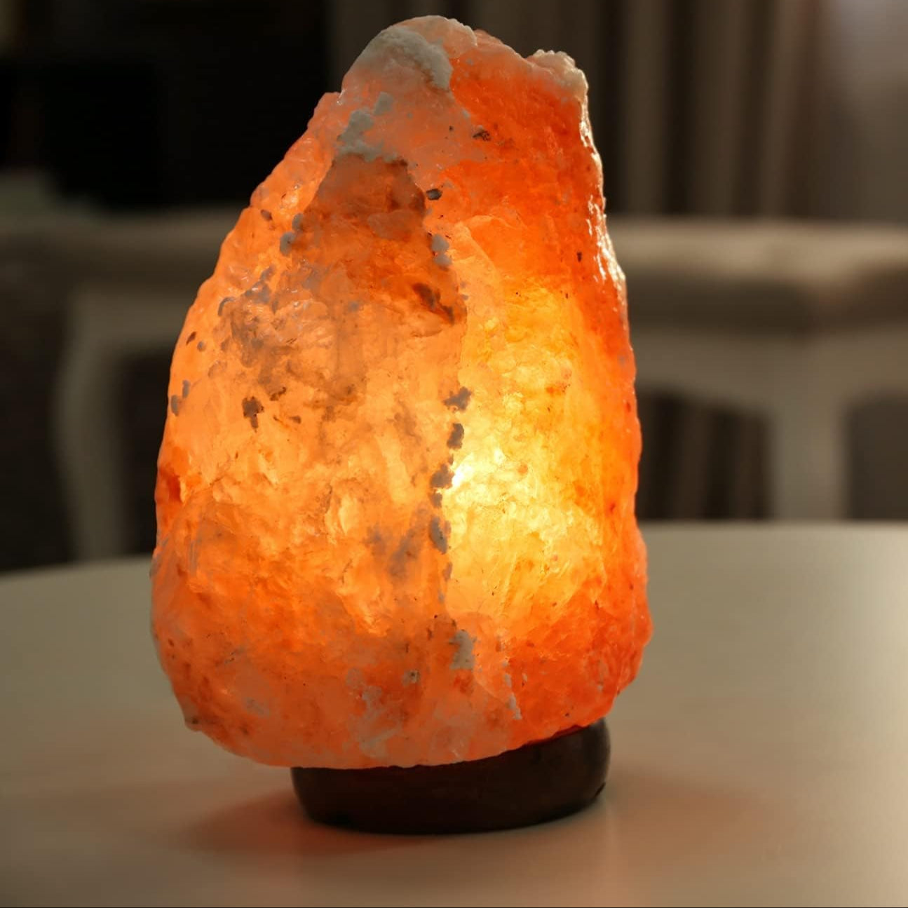 Spantik 7" Natural Himalayan Salt Lamp with Dimmer & Wooden Base – Hand Carved Rock Salt