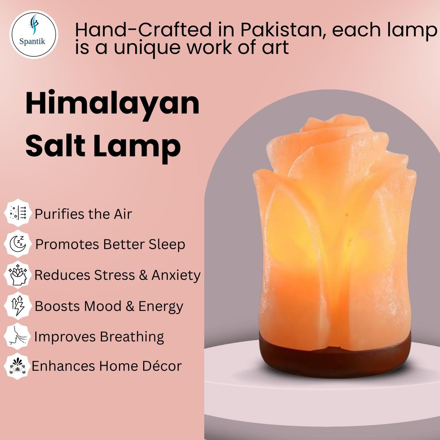 Spantik Himalayan Salt Lamp in Beautiful Tulip Shape – Hand Carved