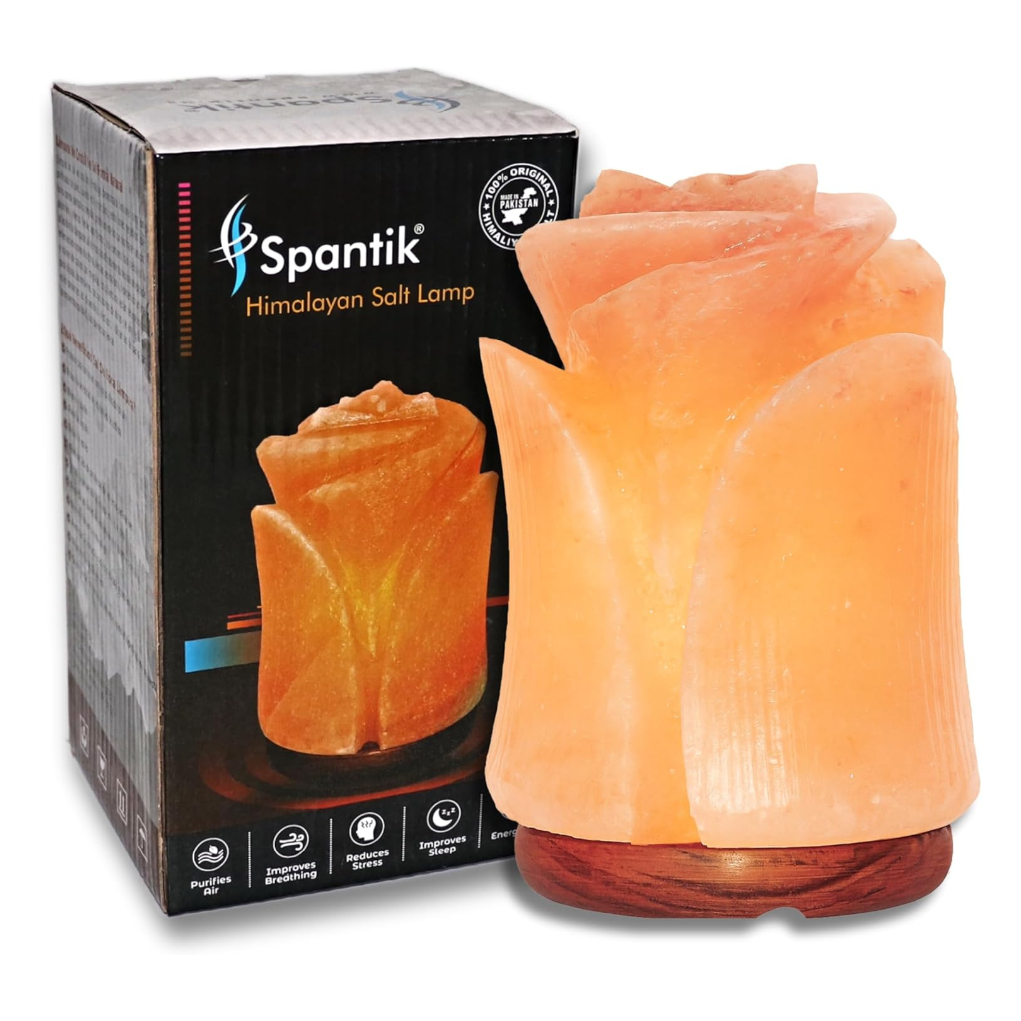Spantik Himalayan Salt Lamp in Beautiful Tulip Shape – Hand Carved