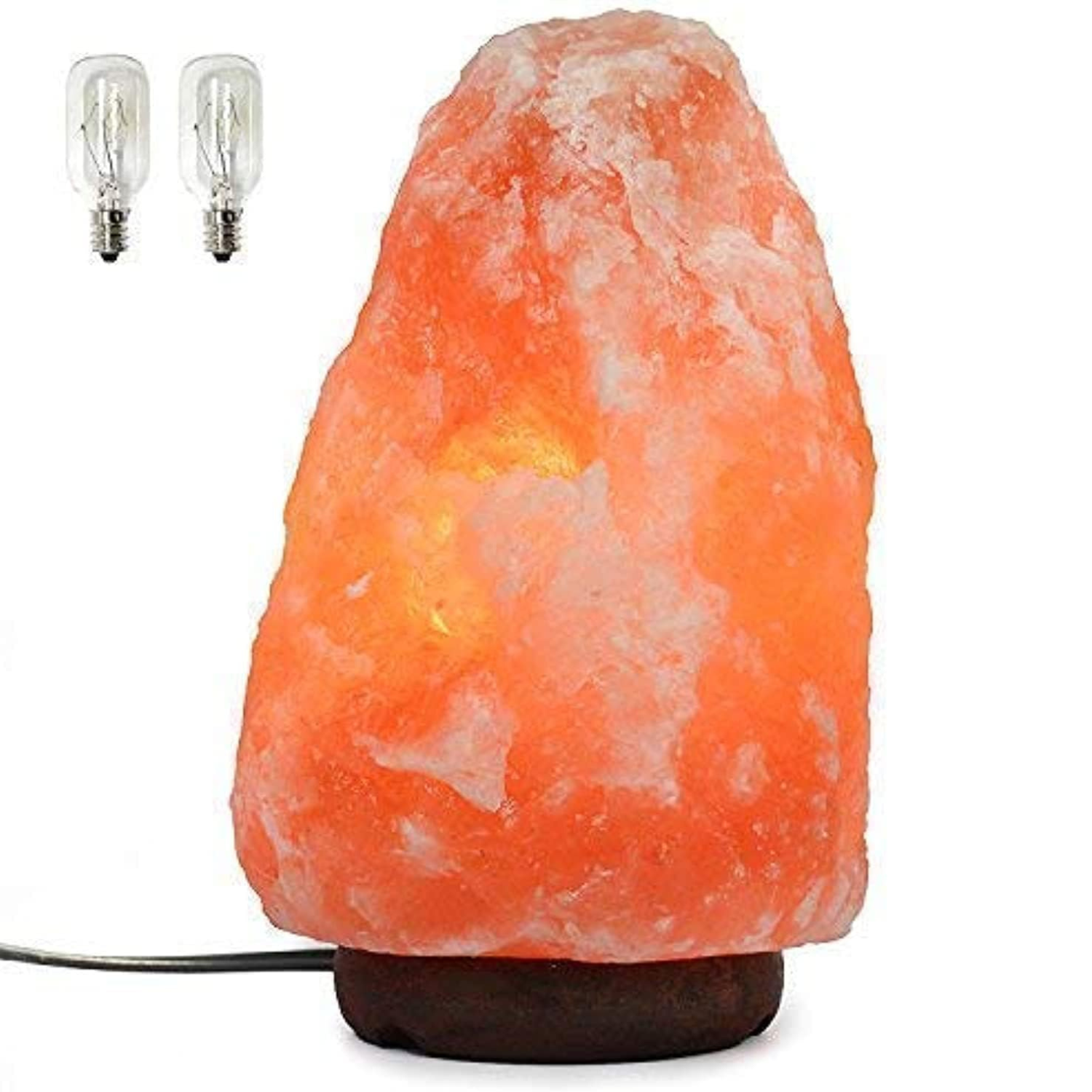 Spantik 7" Natural Himalayan Salt Lamp with Dimmer & Wooden Base – Hand Carved Rock Salt
