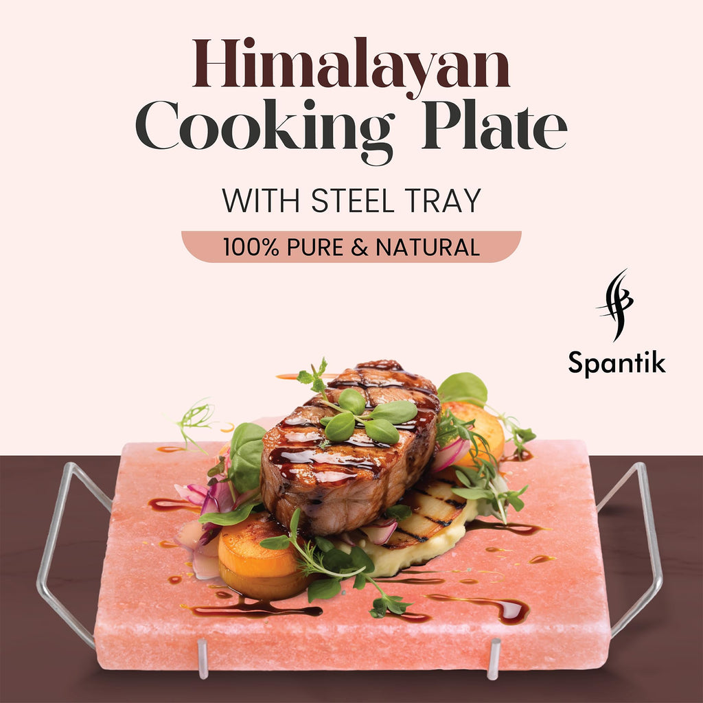 Spantik Himalayan Cooking Salt Block Set with Steel Tray 12x8x1.5