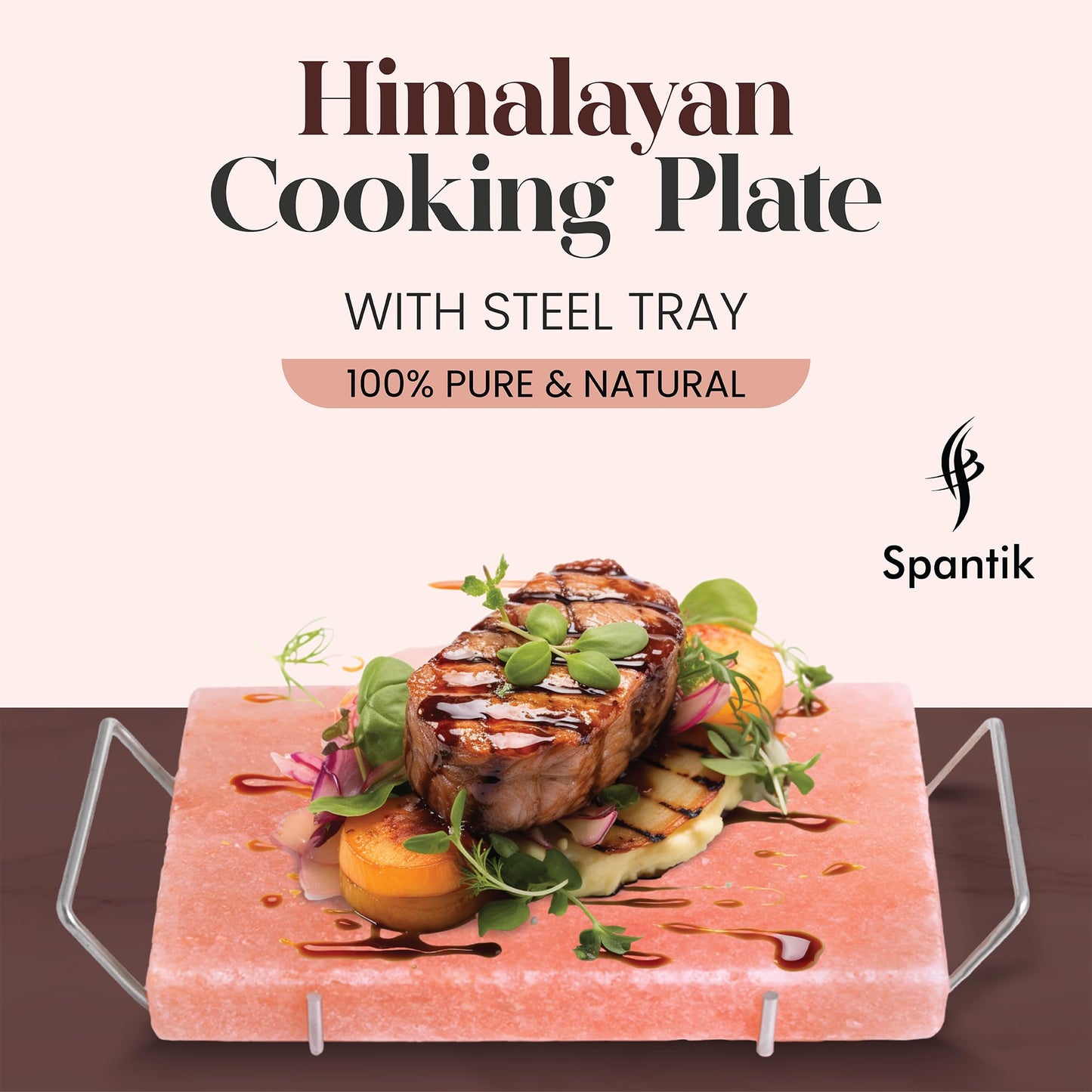 Spantik Himalayan Cooking Salt Block Set with Steel Tray 12x8x1.5