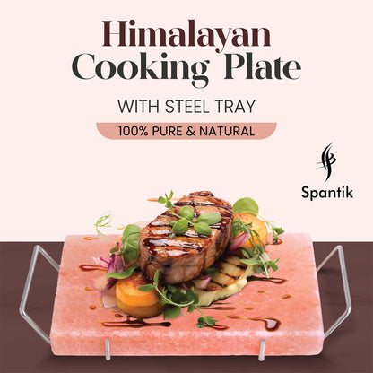 Spantik Himalayan Cooking Salt Block Set with Steel Tray 12x8x1.5